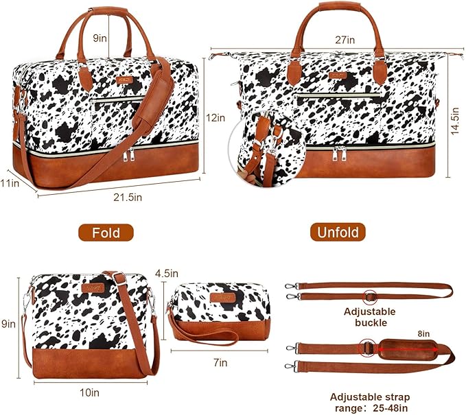 Weekender Bag for Women, Travel Duffel Bag Carry On Overnight Bag with Shoe Compartment Large Nylon Travel Weekend Tote Bag