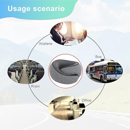 Cloud Sleep Travel Pillow｜360° Adjustable Neck Pillow for Airplane & Office｜NASA Memory Foam｜Free Eye Mask & Earplugs (Grey)