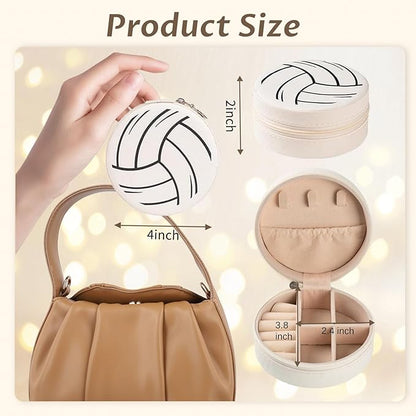 Adboros 18 Pack Volleyball Mini Travel Jewelry Case White Round Volleyball Stuff Portable Jewelry Organizer Storage Case Small Faux Leather Jewelry for Sports Team Birthday Goodie Favors Gifts Bulk