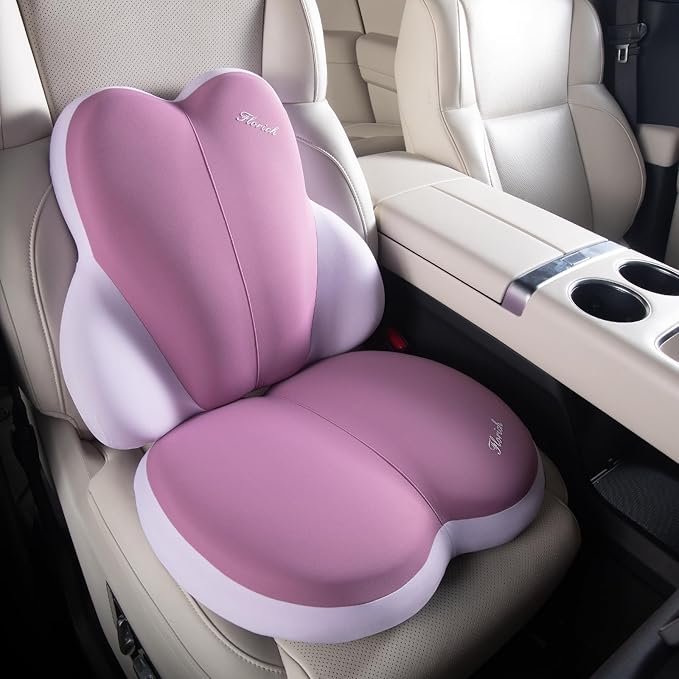 FLORICH Car Seat Cushion and Back Support for Car Ultrathick Memory Foam Office Chair Cushions with Lumbar Support Pillow for Sciatica & Back & Tailbone Pain Relief (Purple)