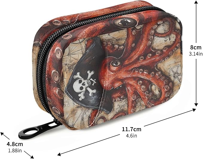 Pill Organizer Box Case Weekly Travel Pill Container Holder 7Day Cute Vitamin Organizer Dispenser Sorter Planner Storage Small Compact Octopus Pirate and Compass06