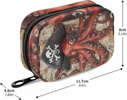Pill Organizer Box Case Weekly Travel Pill Container Holder 7Day Cute Vitamin Organizer Dispenser Sorter Planner Storage Small Compact Octopus Pirate and Compass06
