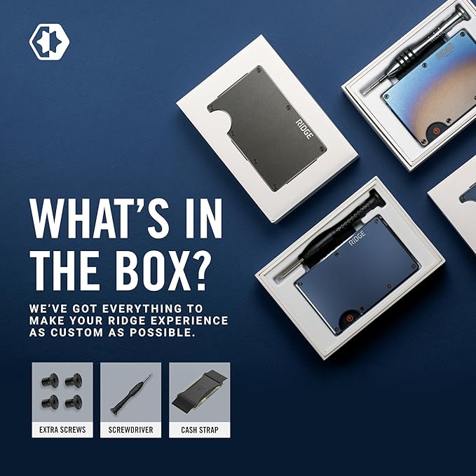 Ridge Wallet for Men - Slim Minimalist Compact Wallet and Card Holder, RFID Protected Front Pocket Wallets for Men with Integrated Cash Strap (Navy)