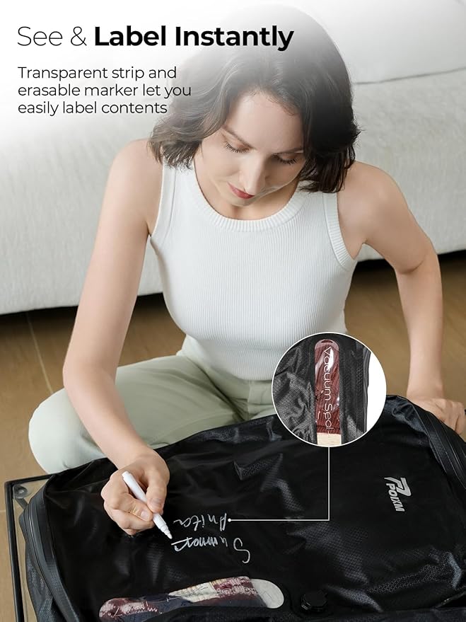 Vacuum Bags for Travel with Wireless Pump, 180° Open Zipper, IP67 Waterproof, Reusable Space Saver Compression Bags for Home Storage, Backpack, Suitcase(3 Pack + Pump)