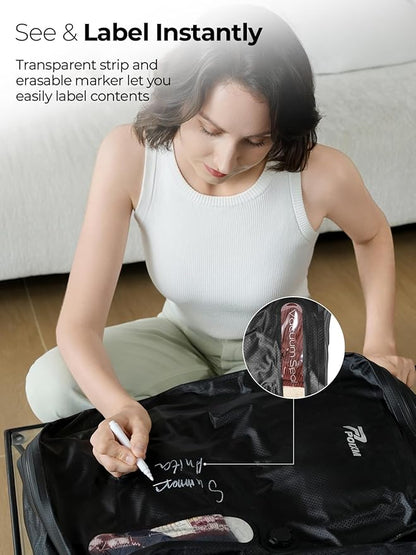 Vacuum Bags for Travel with Wireless Pump, 180° Open Zipper, IP67 Waterproof, Reusable Space Saver Compression Bags for Home Storage, Backpack, Suitcase(3 Pack + Pump)