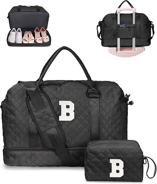 Unique Women Gift-Birthday Gifts for 6 7 8 9 10 11 12 13 14 Year Old Girls-Duffle Bag with Shoe Compartment, Weekender Bags, Overnight Bag, Travel Bags with Makeup Pouch (Letter B)