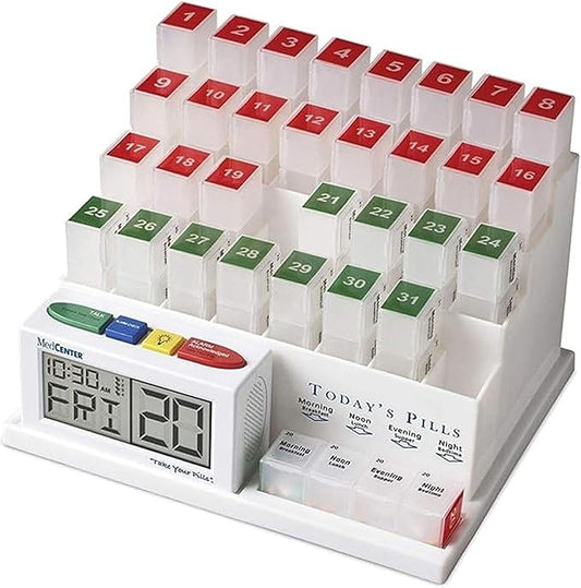 Medcenter Monthly Pill Organizer System 4 Times a Day, 31 Day Pill Organizer Box with Talking Alarm Reminding System, HSA/FSA Monthly Pill Box for Daily Medication, Gift for Mom, Dad, Elderly