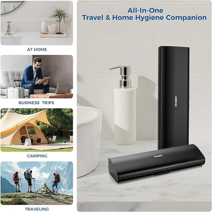 Aluminum Electric Toothbrush Travel Case, 2 in 1 Travel Toothbrush Holder for Oral B/Oral-B Pro 1000 1500 5000 7000 and Most Electric Toothbrush for Traveling, Removable Silicone Liner-Black