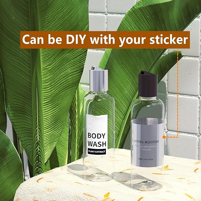 24 Pack 8oz Clear Plastic Empty Bottles, Refillable Travel Containers with Disc Top Flip Caps, Squeezable Shampoo Bottles for Toiletries Liquid Soap, Lotions, Cream, Creams, BPA Free