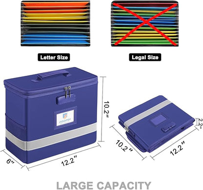 Fireproof File Box with Lock, Document Box Storage Organizer, Suitable for Hanging File Folders in Letter Size, Collapsible File Box, Reflective Strip for Fast Find (12.2"*6"*10.2, Blue)