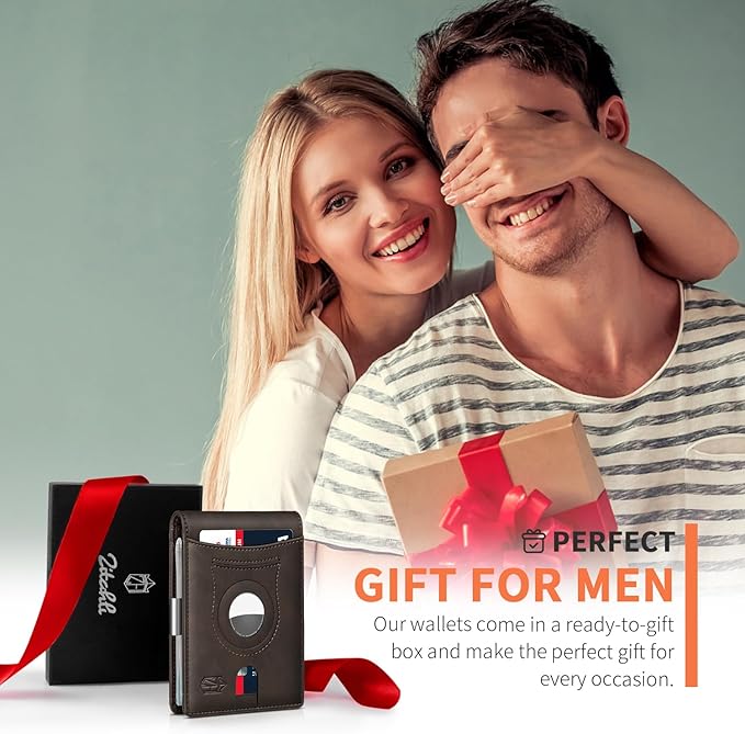 Zitahli Men's Wallets Airtag Holder Slim Rfid Leather with Gift Box