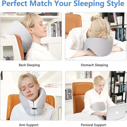 jiaao Neck Pillow Airplane, 2025 Upgraded Memory Foam Travel Pillow for International Flights, Adjustable Clasp, Storage Bag, Advanced Neck Support for Road Trips, Home, Office, and Gaming