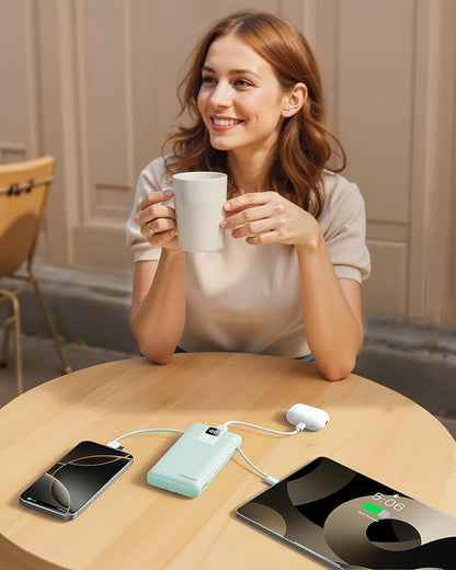 charmast Portable Charger with Built-in Cables and Wall Plug, 20000mAh 20W USB C Power Bank Fast Charging Battery Pack Compatible with iPhone iPhone 16/15/14/13 Series, Samsung Google iPad etc