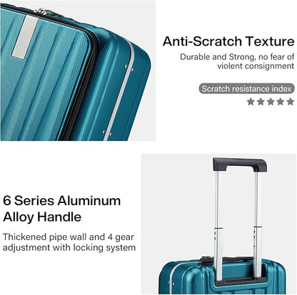 Hanke 16 Inch Small Carry On Luggage Hard Shell Top Opening Aluminum Frame Suitcase with Spinner Wheels, Underseat Front Open Luggage for Men & Women Business Travel and Short Trips, Caribbean Blue