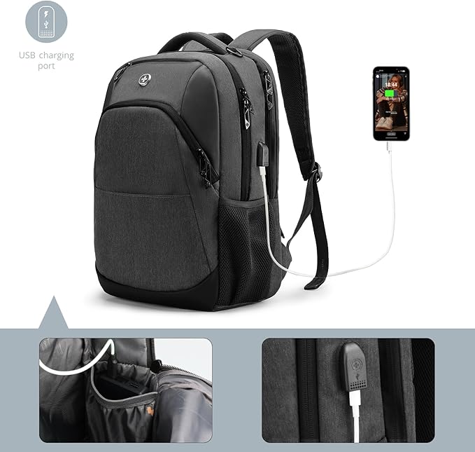 Swissdigital Design Travel Laptop Backpack for Men and Women, College Backpack with USB Charging Port for Fits 16 Inch Notebook, Grey | SD1670-02