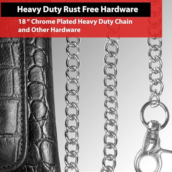 IBRO VINTAGE Motorcycle Chain Wallet for Men – Premium Cowhide Leather, RFID Tri-Fold Biker Wallet with Heavy Duty Chain for Bikers Truckers & Hunters, Credit Card Money Organizer Long Wallet