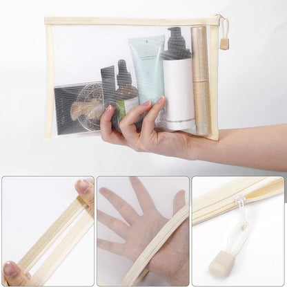 12 Pieces Zipper Nylon Mesh Pouch, Mesh Cosmetic Bags Makeup Bags Pencil Case, Multipurpose Travel Bags for Cosmetic School Office Supplies and Travel Accessories (Beige, Assorted Sizes)