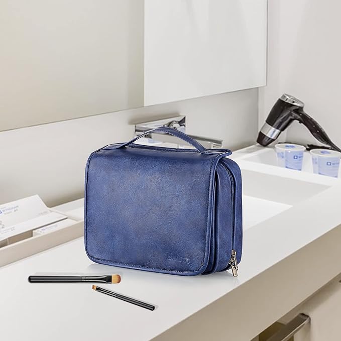 Elviros Hanging Toiletry Bag for Men Travel Essentials 3-in-1 Large Waterproof Dopp Kit PU Leather Shaving Bag with Separate Compartments for Grooming and Toiletries