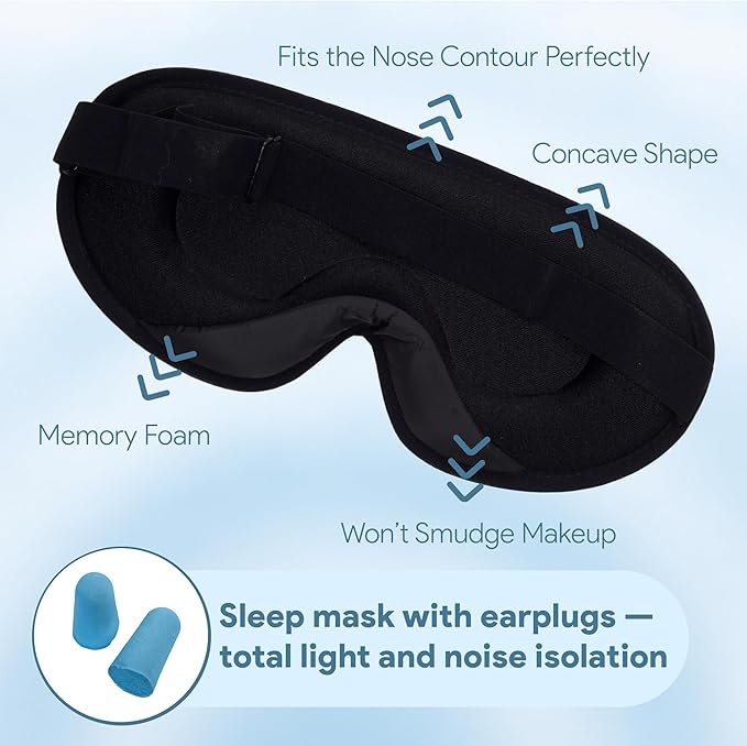 3D Sleep Mask and Earplugs Set for Travel & Deep Sleep | 100% Light Blocking Eye Mask, Memory Foam Comfort, & Reusable Noise Canceling Ear Plugs