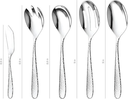 Matte Silverware Set, 18/10 Stainless Steel Satin Flatware, Modern Brushed Finish Cutlery, Dishwasher Safe & Durable, Built to Last (10-Piece Serving Set, Fidenza Hammered)
