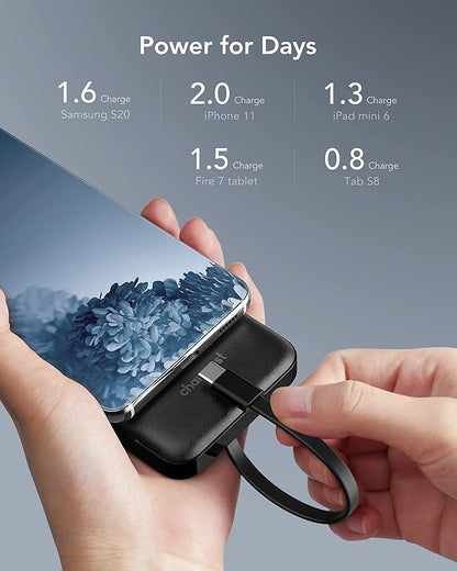 charmast Portable Charger with Built in Cables, Power Bank with Cords Wires, Slim 10000mAh Travel Battery Pack 6 Outputs 3 Inputs 3A Fast Charging for Samsung Google Pixel LG Moto iPhone iPad