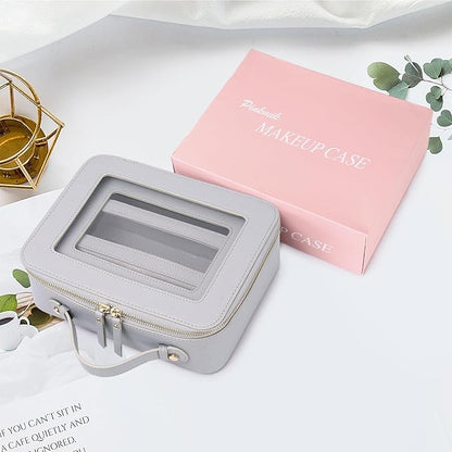 Pinkmik Clear Makeup Bag with Brush Bag 3pcs Waterproof Travel Case for Cosmetics and Toiletries Women's Makeup Organizer with Zipper (Gray, L+M+SLIM)