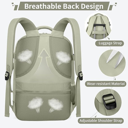 ZOMFELT Travel Backpack for Men, Carry on Backpack, TSA 17.3 inch Laptop Backpack Flight Approved, Personal Item Travel Bag Nurse Bag Casual Daypack for Weekender Business Trip, Green