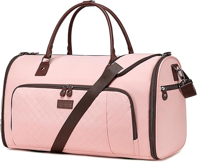 Garment Bag for Airplane Travel,Weekender Travel Bag for Women, 2 in 1 Convertable Garment Duffle Bag with Shoes Compartment Carry on Bag Hanging Garment Bag Travel with Shoulder Strap,Pink