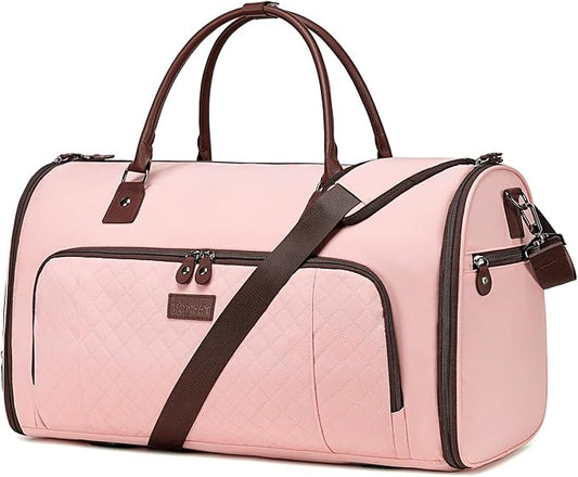 Garment Bag for Airplane Travel,Weekender Travel Bag for Women, 2 in 1 Convertable Garment Duffle Bag with Shoes Compartment Carry on Bag Hanging Garment Bag Travel with Shoulder Strap,Pink