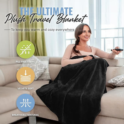 BOACAY Soft & Warm Travel Blanket for Airplane & Car - Long Flight Essential for Women, Men, Kids - Compact Pillow with Luggage Sleeve & Backpack Clip