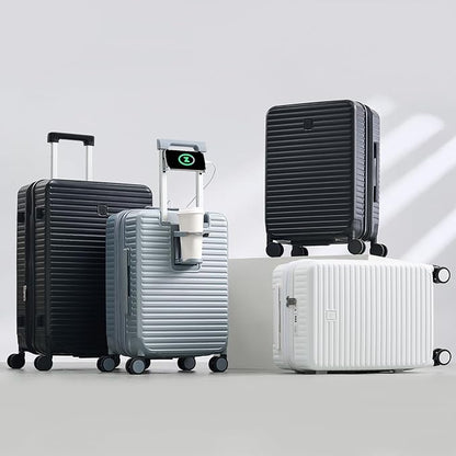 Large Checked Luggage 28 Inch Hard Shell Suitcases, Expandable Travel Luggage Lightweight Check In Luggage with Spinner Wheels Cup Holder Charger Built in, Silver