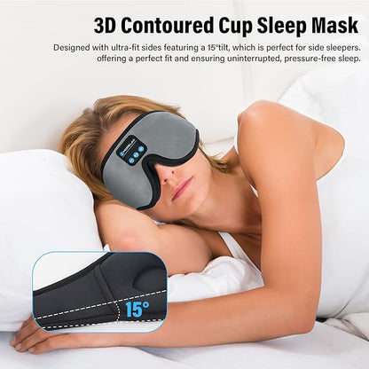 Sleep Mask with Bluetooth Headphones,3D Sleep Mask Wireless Music Eye Mask for Side/Supine Sleepers, with Slim Stereo Speakers,Bluetooth Sleep Headphones,Perfect for Sleeping,Gifts for Women/Men Grey