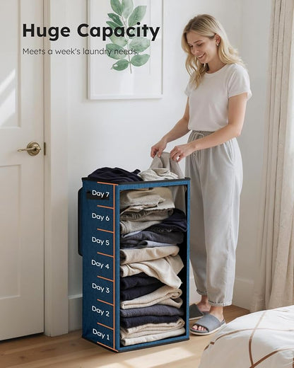 SOLEDI Laundry Hamper with Lid 100L Large & Tall Collapsible Laundry Baskets, Clothes Hamper with Bag Removable Easy to Carry, Dirty Hampers for Bedroom, Bathroom, Dorm, College, Blue