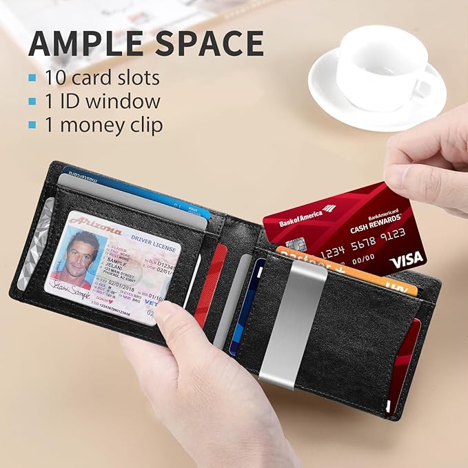 RUNBOX Money Clip Slim Wallets for Men RFID Blocking 11 Card Holder Minimalist Small Leather Bifold Men's Front Pocket Wallet Gift Box