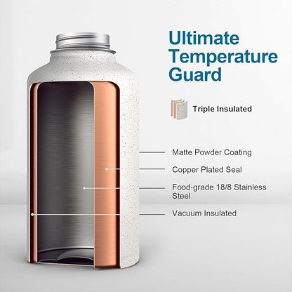 Half Gallon Water Bottle Insulated with Straw&3 Lids, Coolflask 64 oz Water Jug Galaxy Large Metal Stainless Steel flask for Gym, Sports and Office, Keep Cold 48H Hot 24H, Arctic White