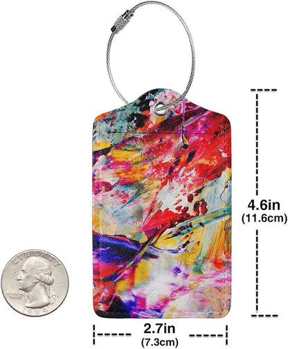 Red Oil-Painting Luggage Tags for Suitcases, Stylish Art Colorful Leather Bag Tag with Privacy Cover Stainless Steel Loop for Women Teen Girls Adults, 2-Pack Name Labels Tags for Baggage Backpack