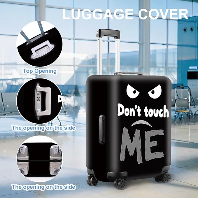 Funny 'Don't Touch Me' Luggage Cover – Black Travel Suitcase Protector with Angry Face Design, Stretchable and Protective Cover for Travelers Fits 32''–34'' Suitcases (Size XL)
