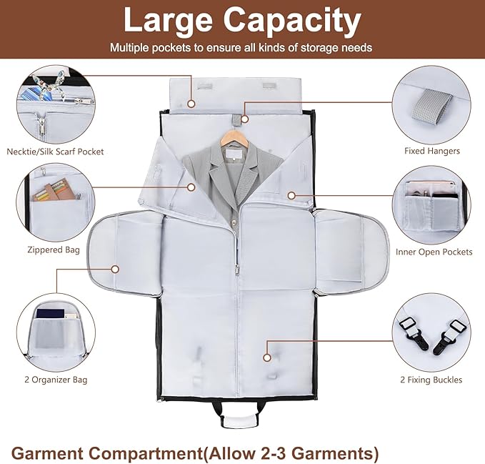 Garment Duffle Bag for Travel - Convertible Carry on Garments Duffel Bags Travel Bag for Women Men Large Weekender Bag with Shoes Compartment 3 in 1 Hanging Clothes Suit Dress Bag 3pcs Set