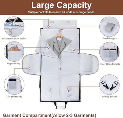 Garment Duffle Bag for Travel - Convertible Carry on Garments Duffel Bags Travel Bag for Women Men Large Weekender Bag with Shoes Compartment 3 in 1 Hanging Clothes Suit Dress Bag 3pcs Set