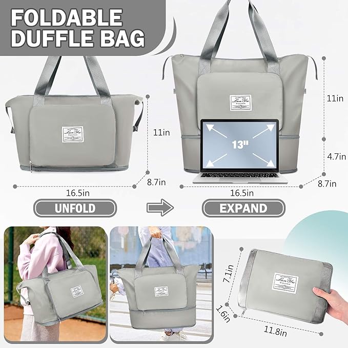 Ranslen Large Capacity Folding Travel Bag,Expansion Travel Duffel Bag with Dry and Wet Separation Portable Travel Duffel Bag