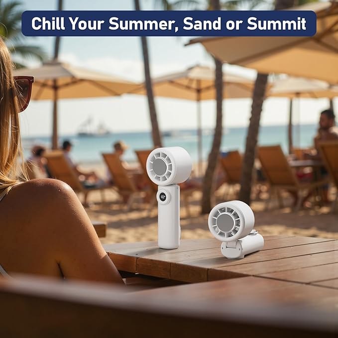 CIVPOWER Handheld Fan: Portable Small Ice Cooling Plate- 4000mAh Rechargeable 100 Gear High-Speed Turbo 10500 RPM - Personal Foldable Battery Operated for Travel Indoor Outdoor Women Men (White)