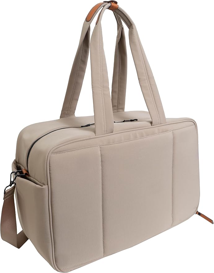 Joan & David 18" Travel Weekender Overnight Gym Duffel Bag, Includes Front Zip Pocket, Interior Zip, Zippered Shoe Pocket, Adjustable Straps with TSA Approved Bottles (Taupe)