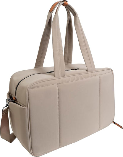 Joan & David 18" Travel Weekender Overnight Gym Duffel Bag, Includes Front Zip Pocket, Interior Zip, Zippered Shoe Pocket, Adjustable Straps with TSA Approved Bottles (Taupe)