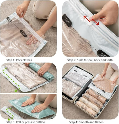 NeatNest 6 Pack Travel Roll-Up Vacuum Storage Bags – 40×60cm (15.7"×23.6"), No Vacuum Needed, Compression Packing Bags for Clothes, Carry-On Luggage, Camping, and Travel