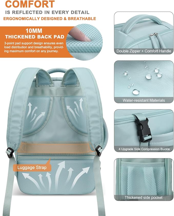 Capolo Travel Backpack for Women Men Waterproof Laptop Backpack Flight Approved Carry On Backpack Overnight Weekender Bag College Bookbag for Business, Work, Traveling Fits 15.6 '' Laptop,Lake Blue