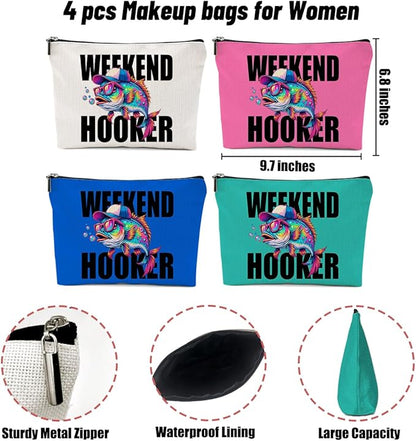 4 Pack Sarcastic Funny Summer Colorful Summer Fish Fishing Gifts Makeup Bag,Teacher Girl Trip Travel Essentials Cosmetic Bags for Women, Travel Toiletry Bag Graduation Birthday Girls Weekend Vacation