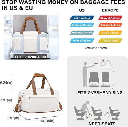 Kono Travel Duffel - 14L Under Seat Carry-On Sports Tote Gym Weekender Overnight Bag - 13.78"x7.87"x7.87" White