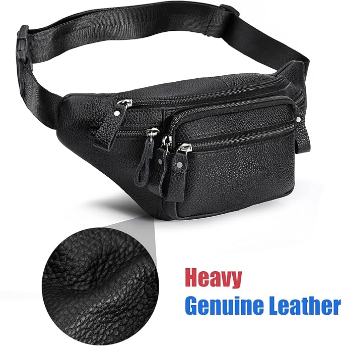 Leather Waist Bag Multiple Pockets Fanny Pack for Women Men Daily Life and Travel Outdoor