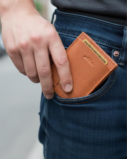 KARAKORAM LEATHER Artisan Made Premium Cowhide Leather Slim BiFold Wallet for Men | RFID Blocking Front Pocket Everyday Carry | Fits 12-14 Cards with 2 External Quick Access Slots (Sandstone Tan)