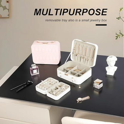 White Jewelry Box, Large Travel Jewelry Case Organizer, 2 Layer Jewelry Holder Organizer, Traveling Jewelry Organizer for Women, Watch Case for Women, White